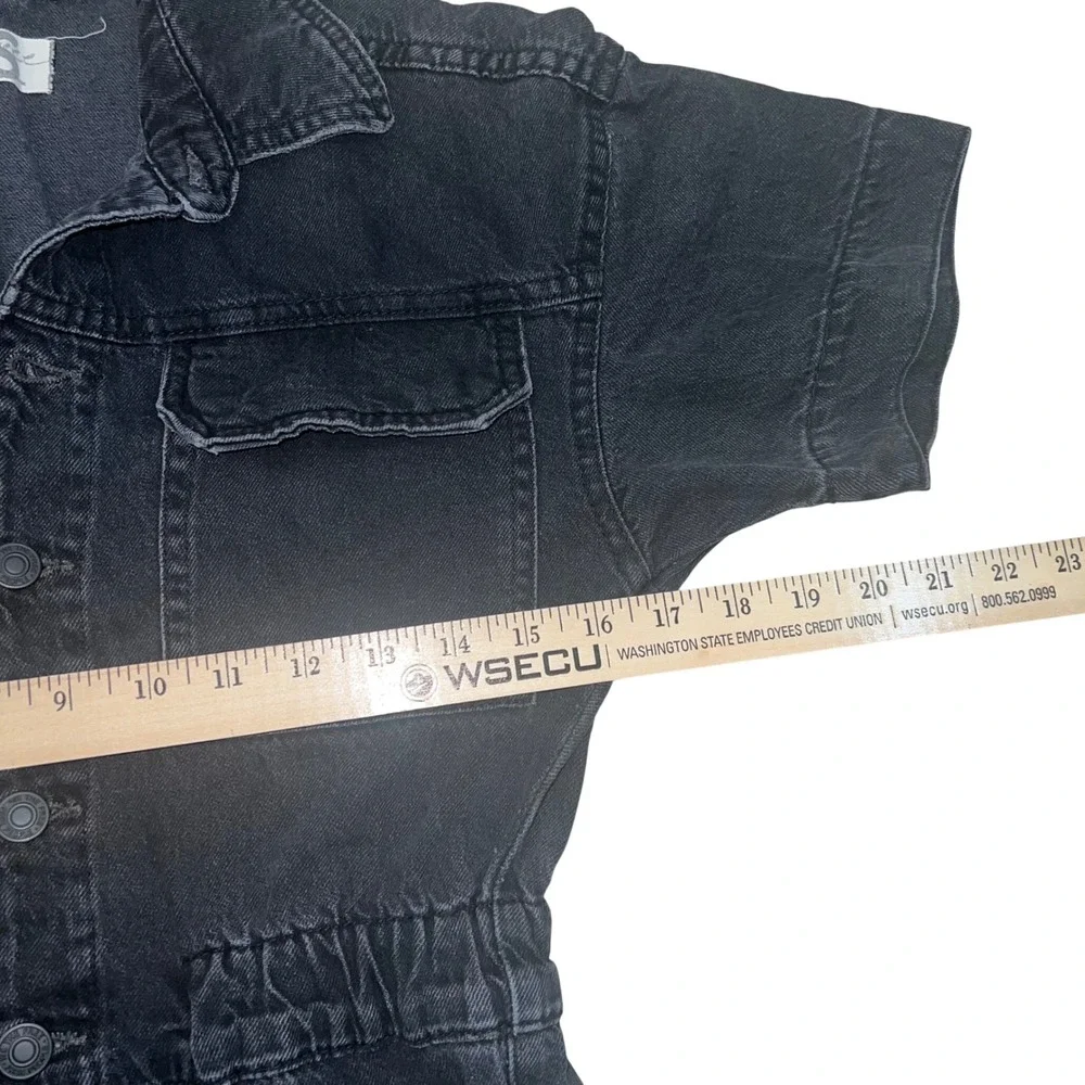 Free People Marci Denim Coveralls  Short Sleeve Faded Black Jumpsuit Size XS